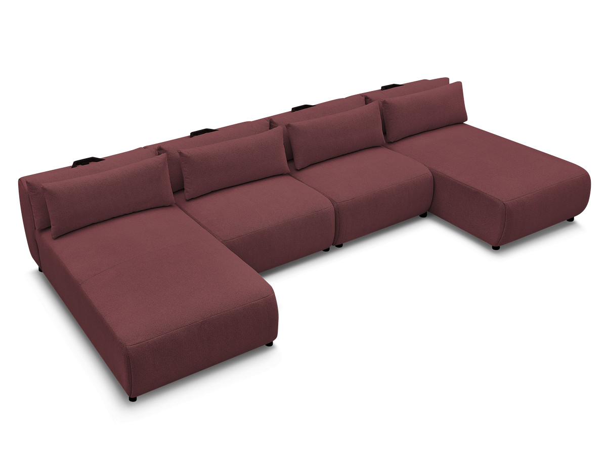 Modulaire vaste panoramabank met hoofdsteunen JANA gemêleerde stof met 2 chaise longues en 2 fauteuils