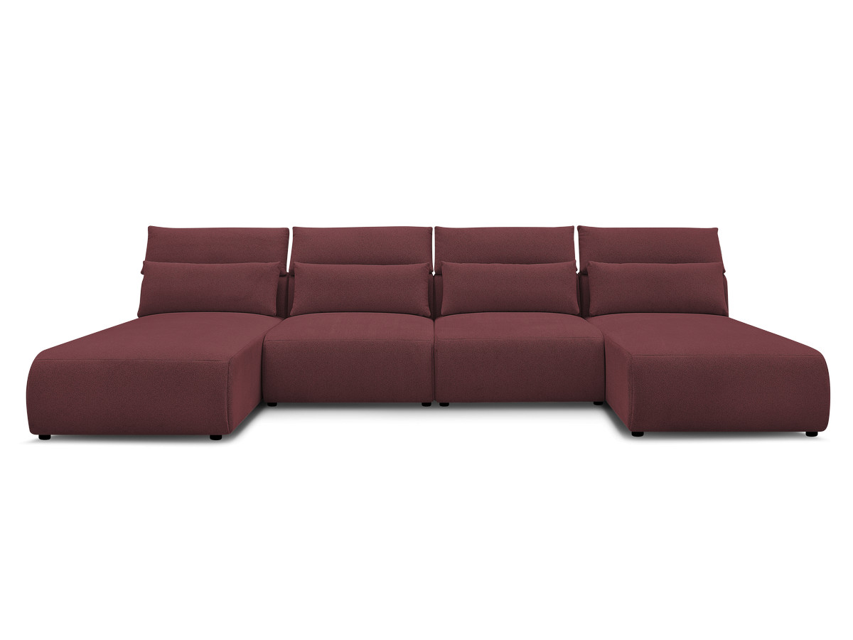 Modulaire vaste panoramabank met hoofdsteunen JANA gemêleerde stof met 2 chaise longues en 2 fauteuils