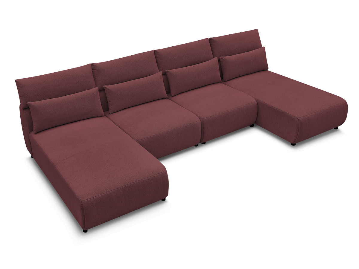 Modulaire vaste panoramabank met hoofdsteunen JANA gemêleerde stof met 2 chaise longues en 2 fauteuils