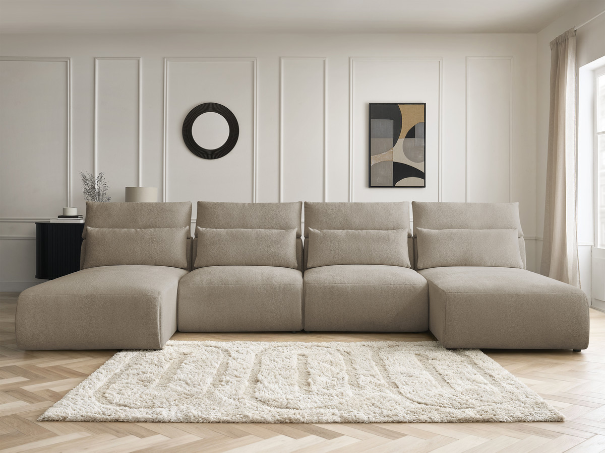 Canapé panoramique modulable avec têtières JANA chiné taupe — vue 5