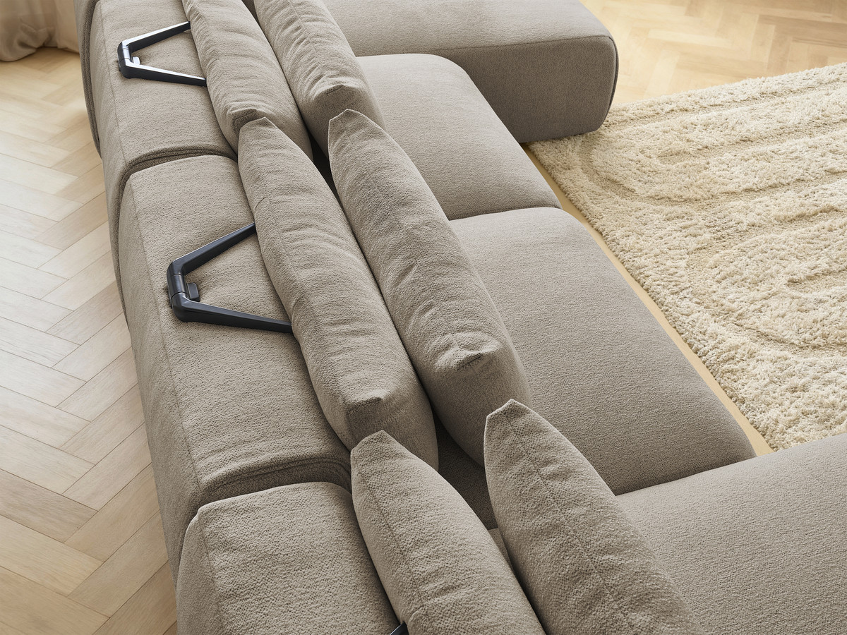 Modulaire vaste panoramabank met hoofdsteunen JANA gemêleerde stof met 2 chaise longues en 2 fauteuils