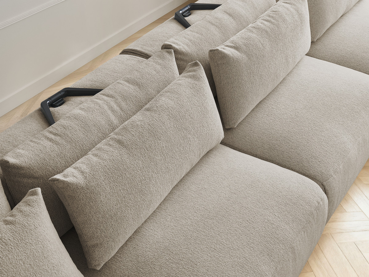 Modulaire vaste panoramabank met hoofdsteunen JANA gemêleerde stof met 2 chaise longues en 2 fauteuils