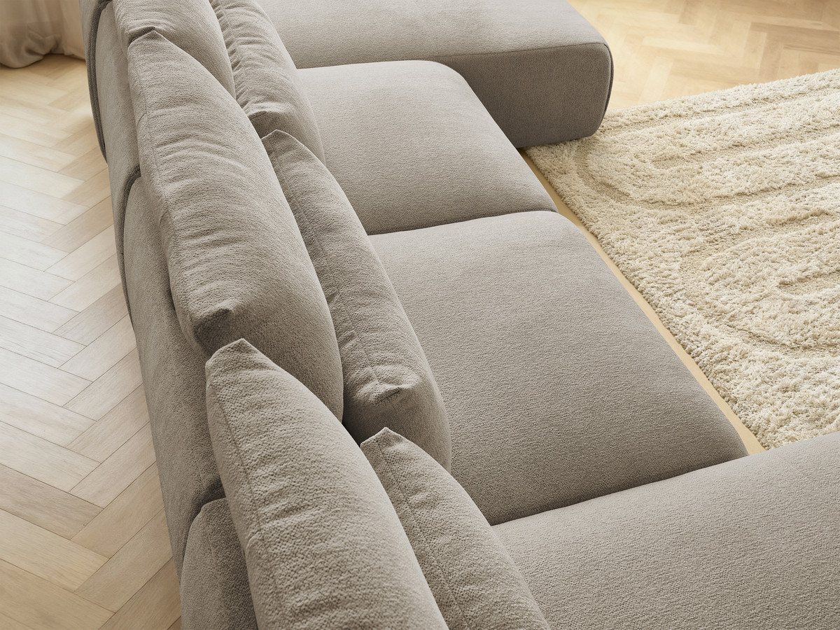 Modulaire vaste panoramabank met hoofdsteunen JANA gemêleerde stof met 2 chaise longues en 2 fauteuils