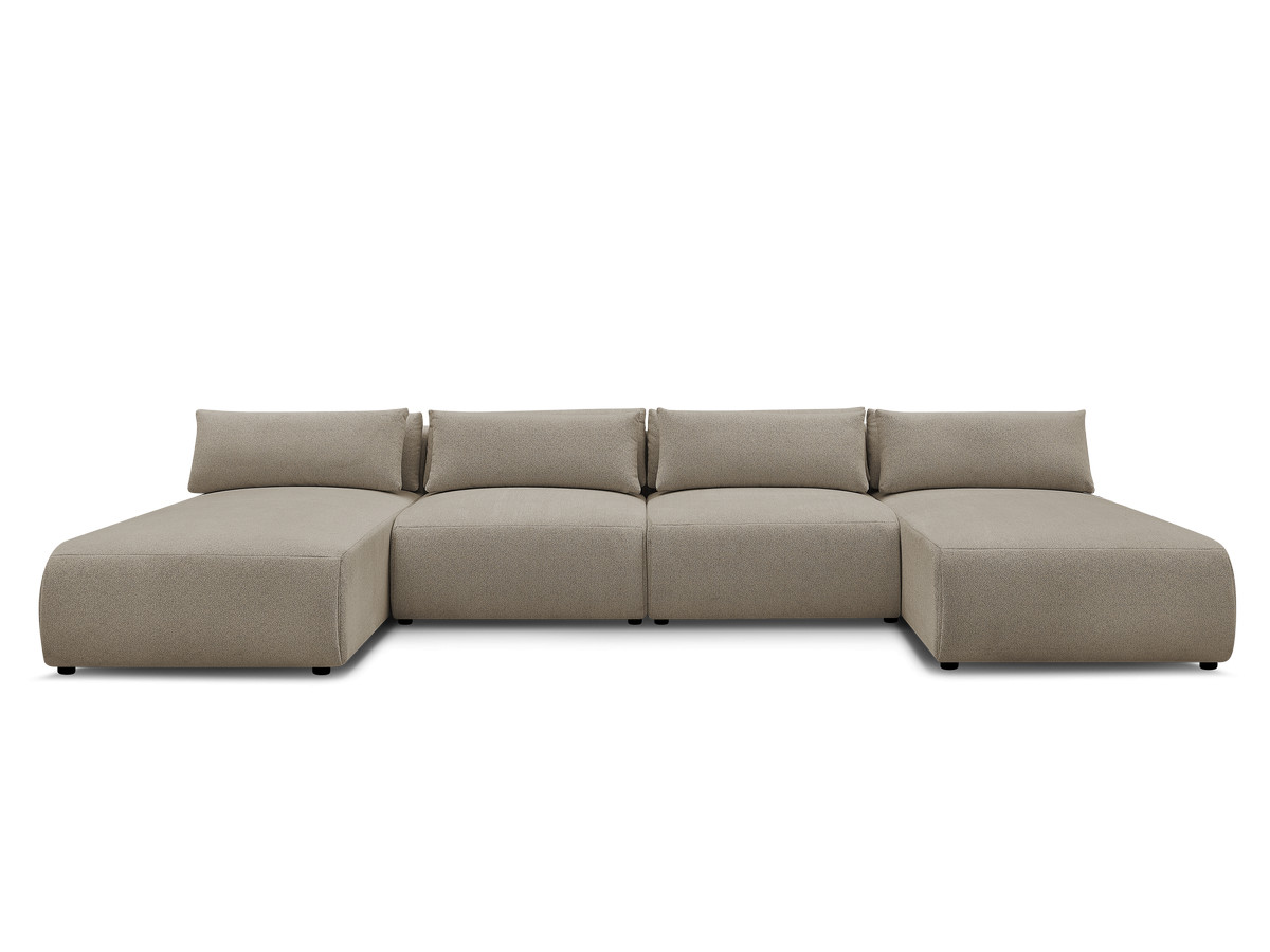 Modulaire vaste panoramabank met hoofdsteunen JANA gemêleerde stof met 2 chaise longues en 2 fauteuils