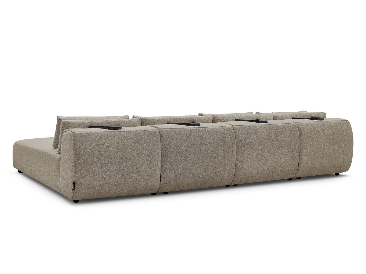 Modulaire vaste panoramabank met hoofdsteunen JANA gemêleerde stof met 2 chaise longues en 2 fauteuils