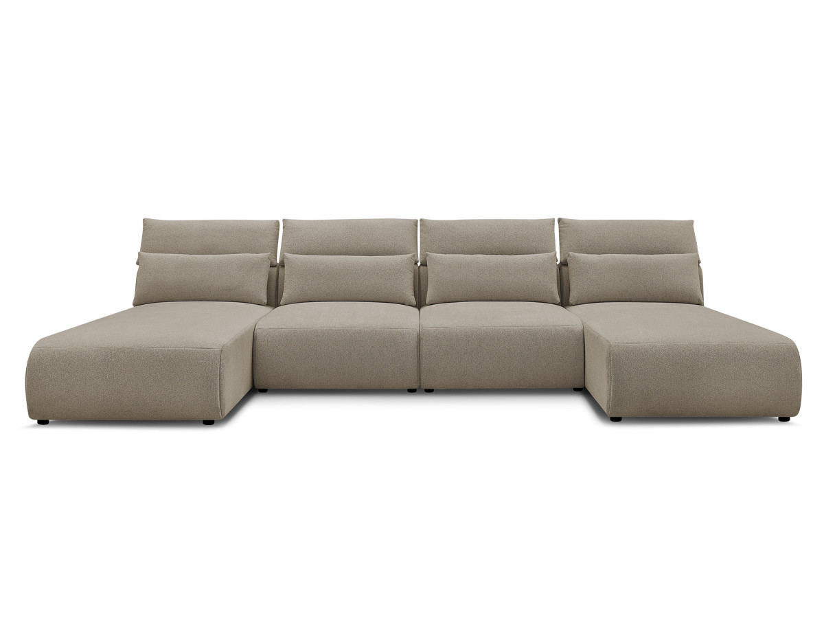 Modulaire vaste panoramabank met hoofdsteunen JANA gemêleerde stof met 2 chaise longues en 2 fauteuils