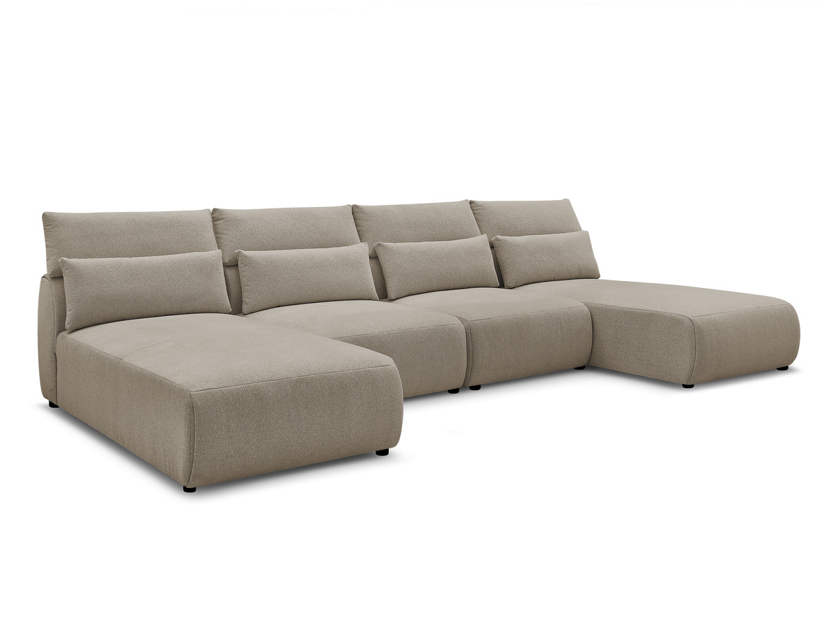 Modulaire vaste panoramabank met hoofdsteunen JANA gemêleerde stof met 2 chaise longues en 2 fauteuils