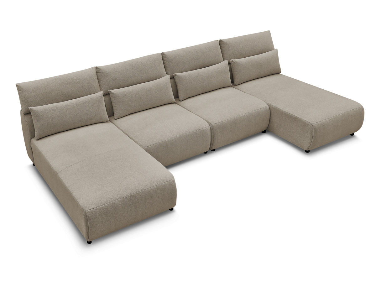 Modulaire vaste panoramabank met hoofdsteunen JANA gemêleerde stof met 2 chaise longues en 2 fauteuils