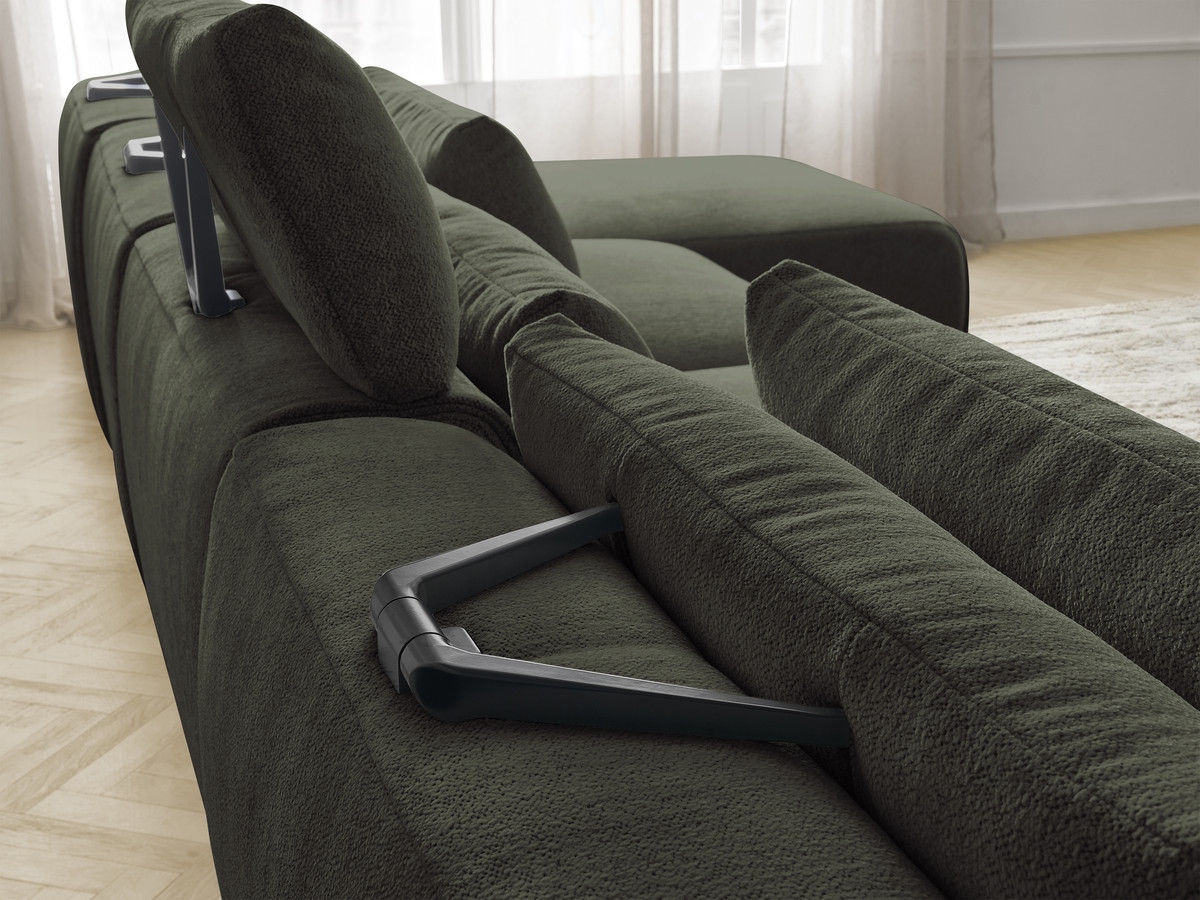 Modulaire vaste panoramabank met hoofdsteunen JANA gemêleerde stof met 2 chaise longues en 2 fauteuils