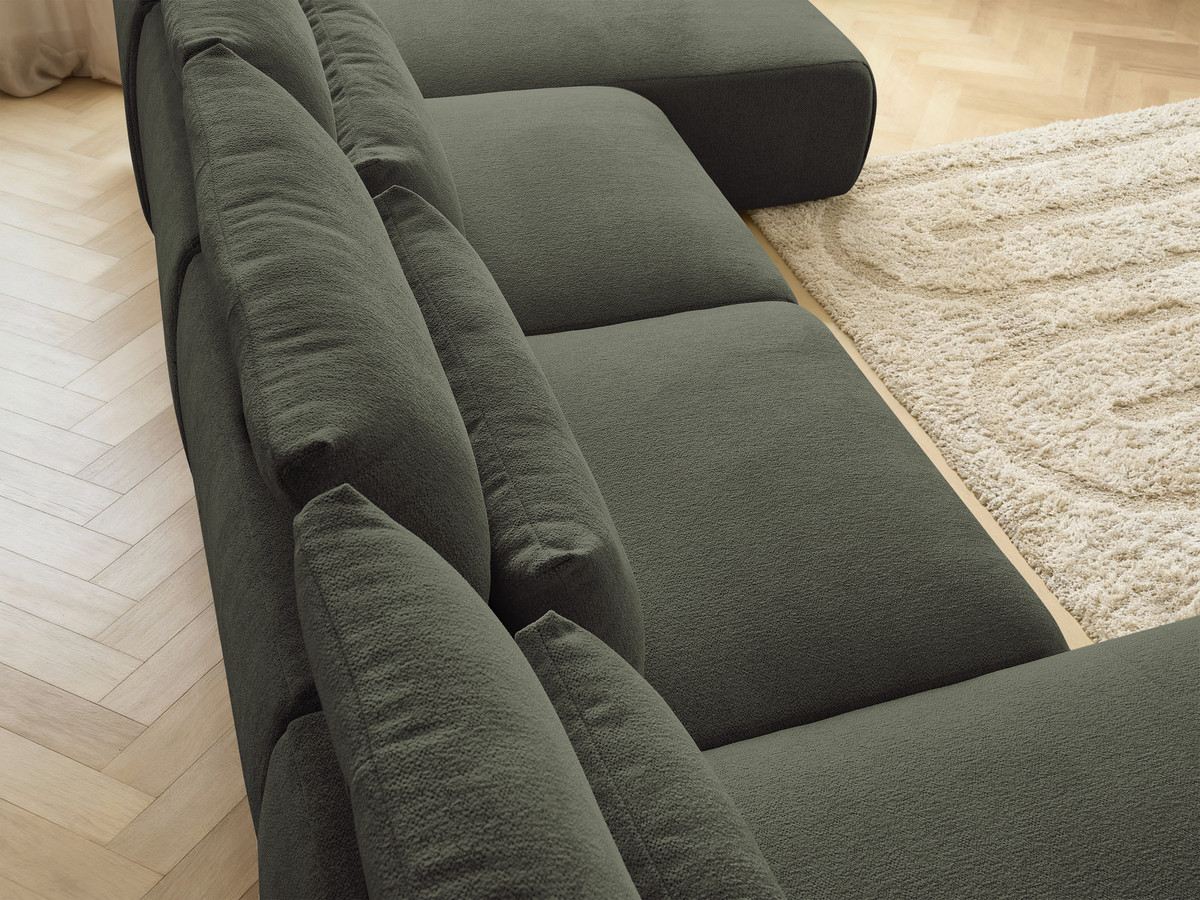 Modulaire vaste panoramabank met hoofdsteunen JANA gemêleerde stof met 2 chaise longues en 2 fauteuils