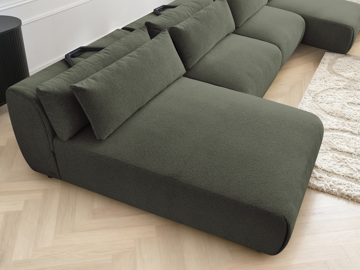 Modulaire vaste panoramabank met hoofdsteunen JANA gemêleerde stof met 2 chaise longues en 2 fauteuils