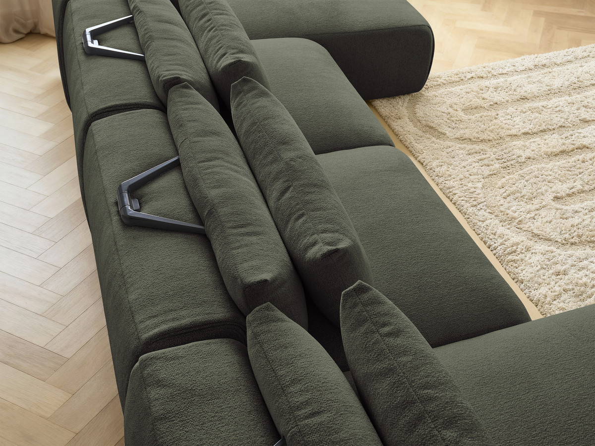 Modulaire vaste panoramabank met hoofdsteunen JANA gemêleerde stof met 2 chaise longues en 2 fauteuils