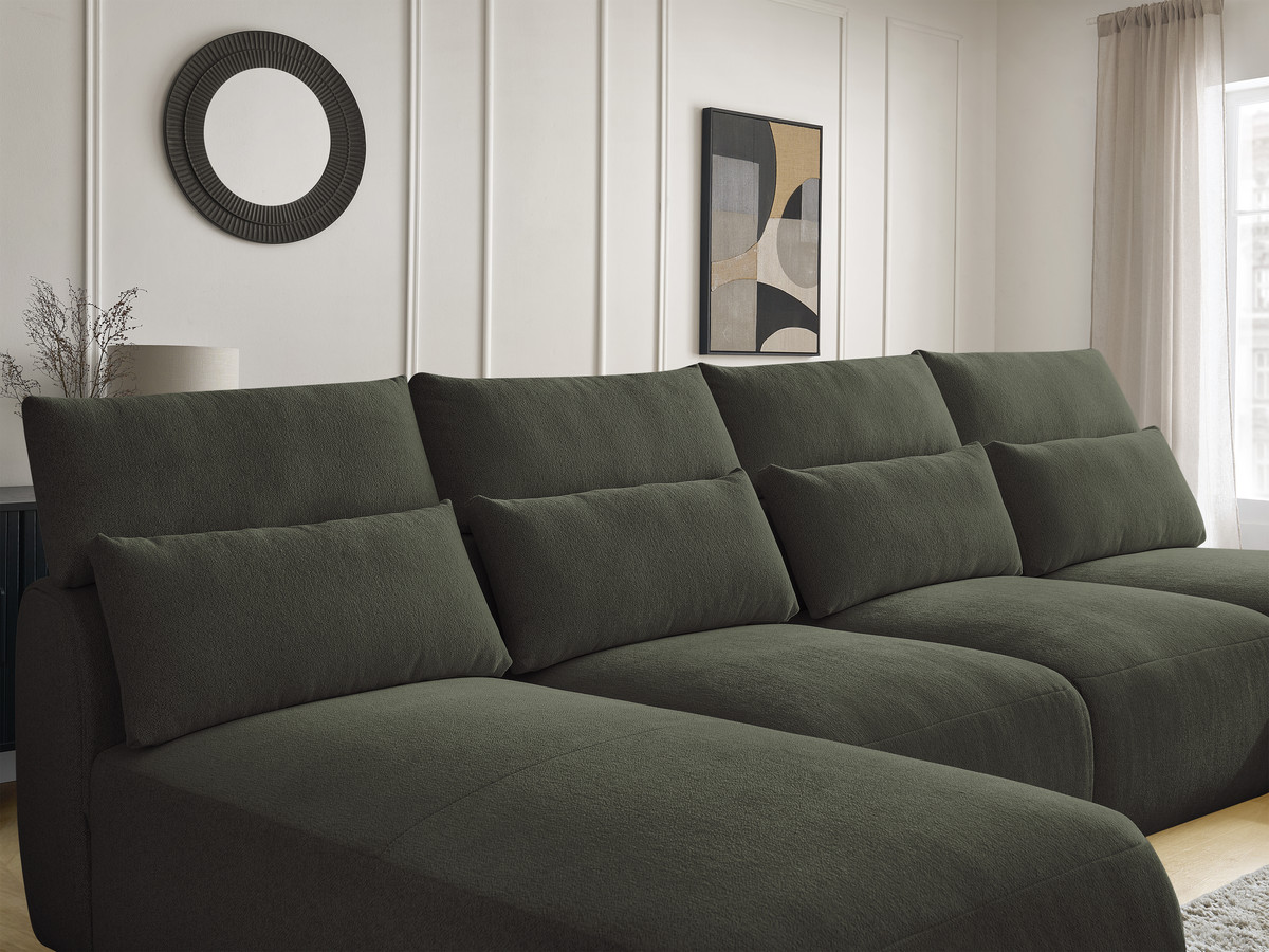 Modulaire vaste panoramabank met hoofdsteunen JANA gemêleerde stof met 2 chaise longues en 2 fauteuils