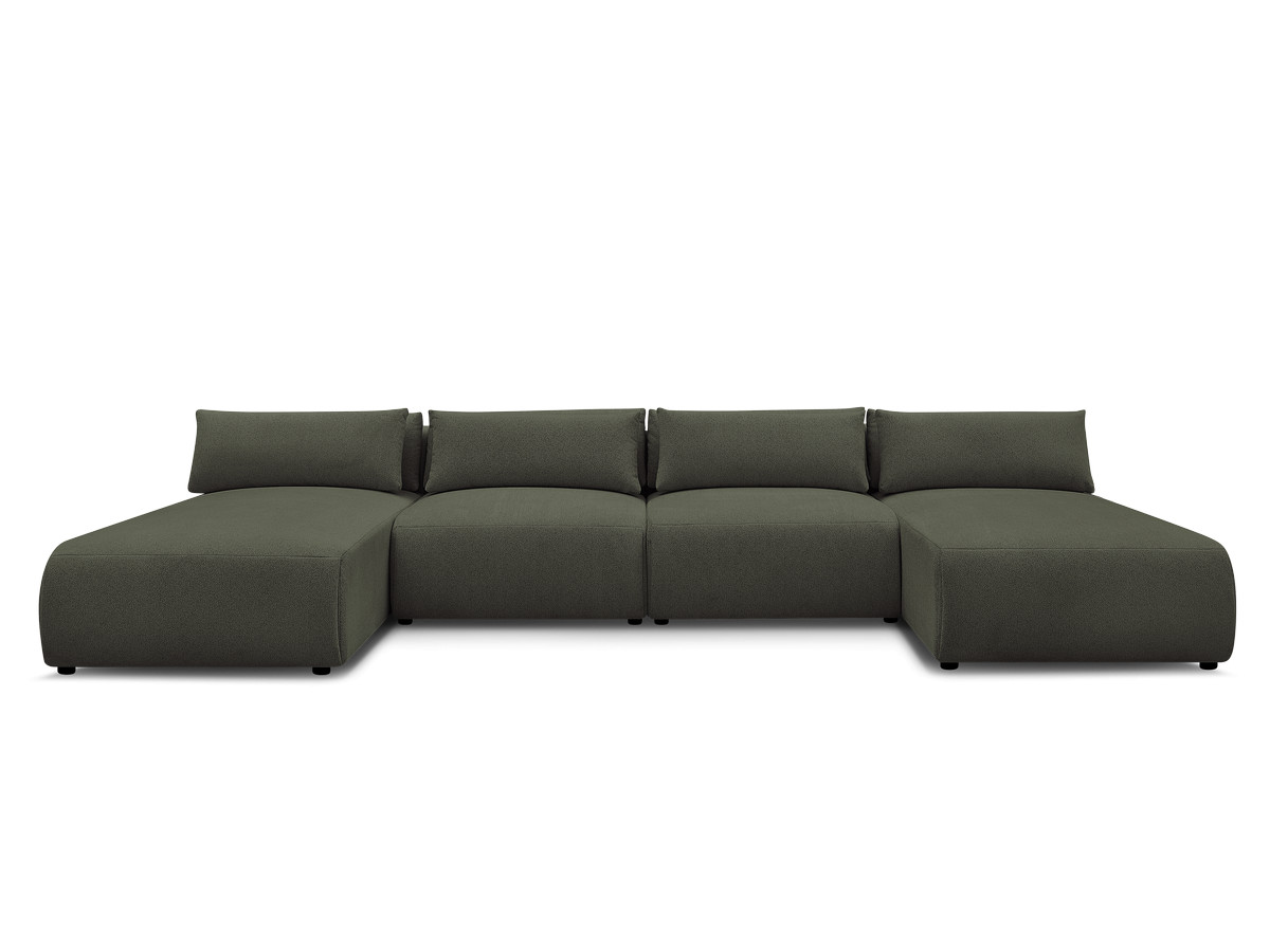 Modulaire vaste panoramabank met hoofdsteunen JANA gemêleerde stof met 2 chaise longues en 2 fauteuils