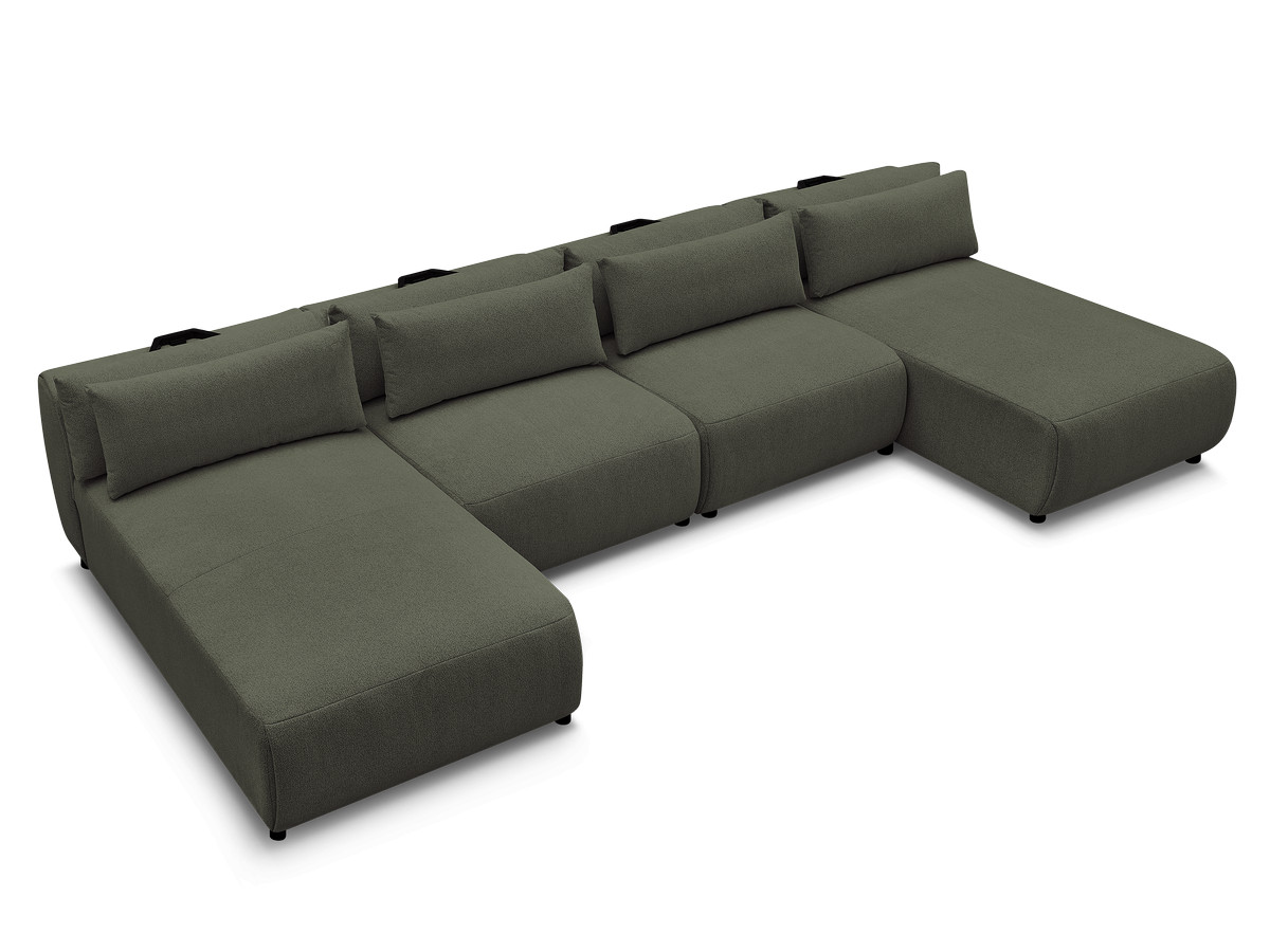 Modulaire vaste panoramabank met hoofdsteunen JANA gemêleerde stof met 2 chaise longues en 2 fauteuils