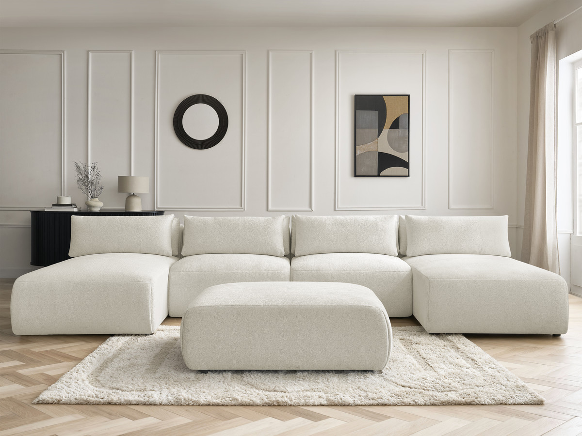 Canapé panoramique modulable avec têtières JANA chiné blanc