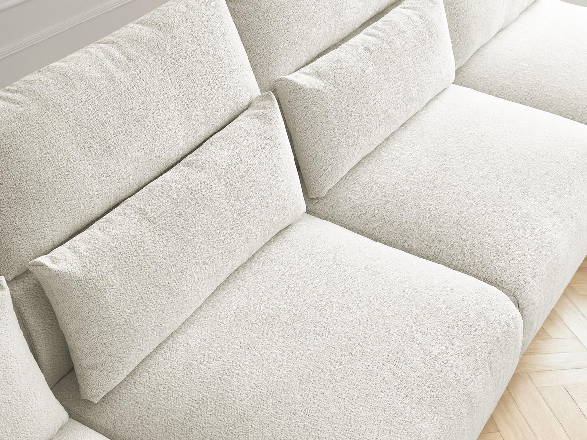 Modulaire vaste panoramabank met hoofdsteunen JANA gemêleerde stof met 2 chaise longues, 2 fauteuils en 1 grote poef