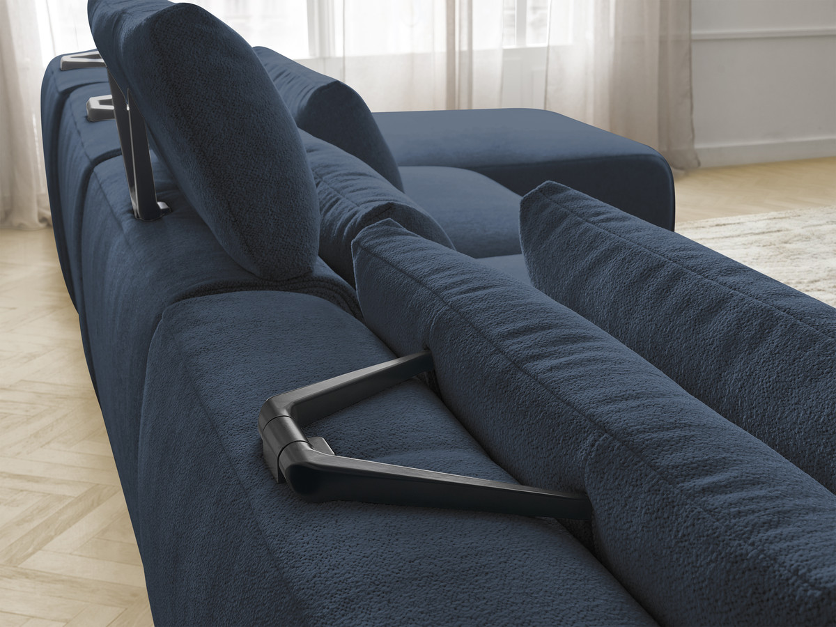 Modulaire vaste panoramabank met hoofdsteunen JANA gemêleerde stof met 2 chaise longues, 2 fauteuils en 1 grote poef