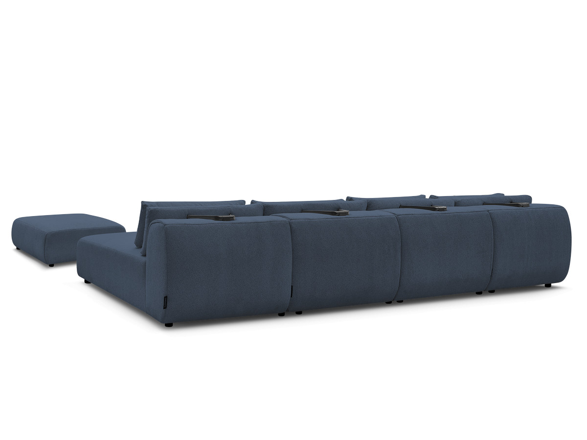 Modulaire vaste panoramabank met hoofdsteunen JANA gemêleerde stof met 2 chaise longues, 2 fauteuils en 1 grote poef