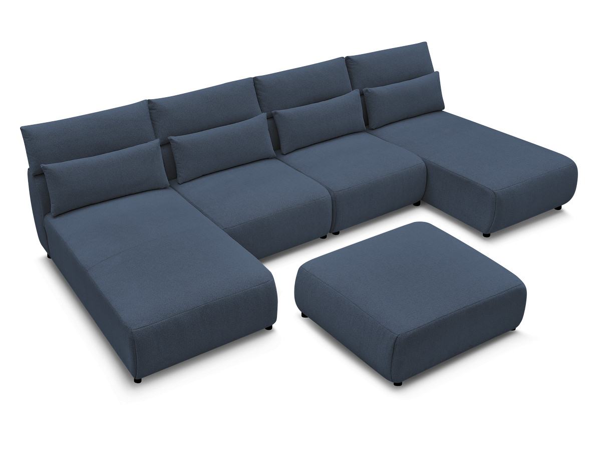 Modulaire vaste panoramabank met hoofdsteunen JANA gemêleerde stof met 2 chaise longues, 2 fauteuils en 1 grote poef