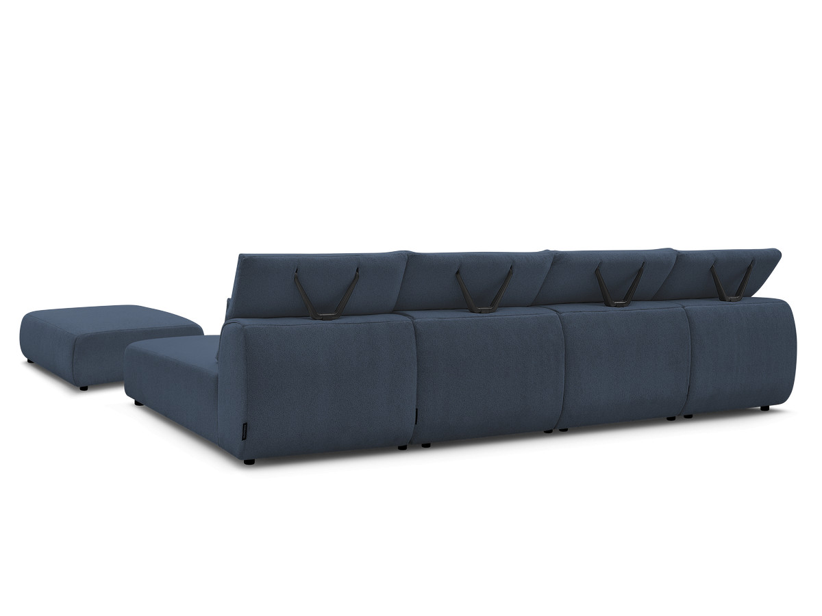Modulaire vaste panoramabank met hoofdsteunen JANA gemêleerde stof met 2 chaise longues, 2 fauteuils en 1 grote poef