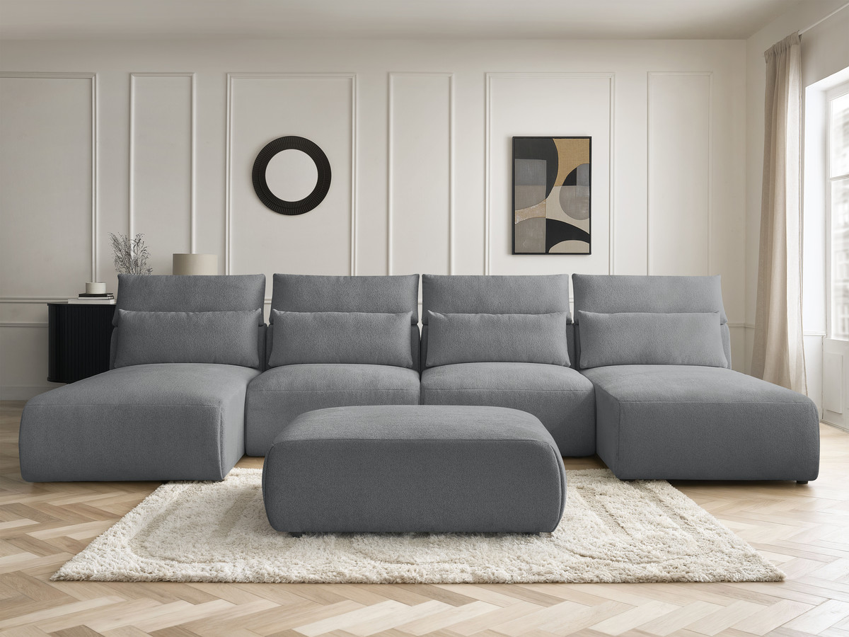 Canapé panoramique modulable avec têtières JANA chiné gris foncé — vue 5