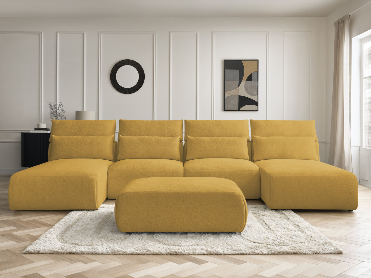 Canapé panoramique modulable avec têtières JANA chiné jaune — vue 5