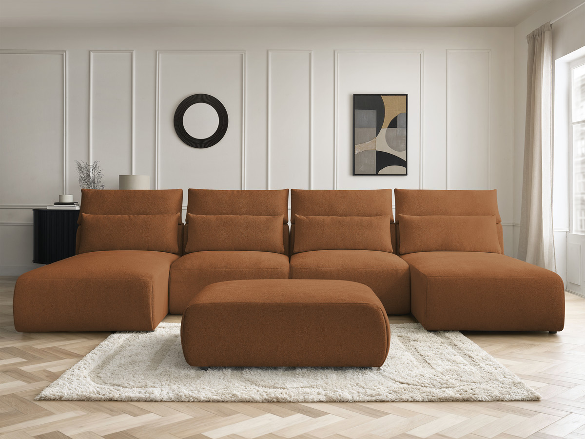 Canapé panoramique modulable avec têtières JANA chiné orange — vue 5