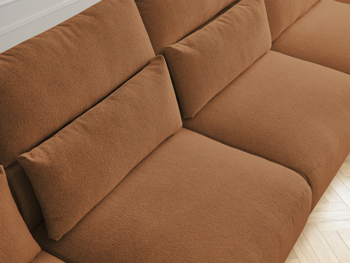 Modulaire vaste panoramabank met hoofdsteunen JANA gemêleerde stof met 2 chaise longues, 2 fauteuils en 1 grote poef