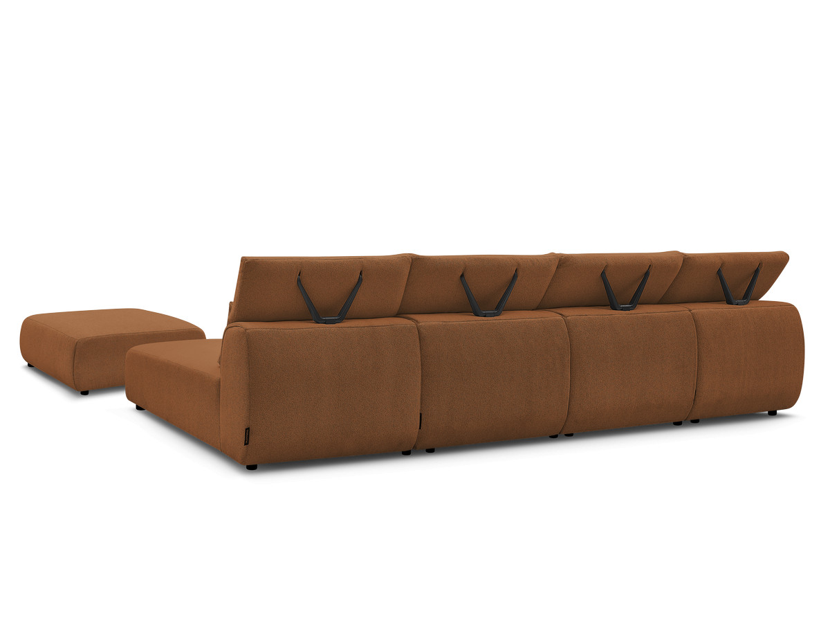 Modulaire vaste panoramabank met hoofdsteunen JANA gemêleerde stof met 2 chaise longues, 2 fauteuils en 1 grote poef