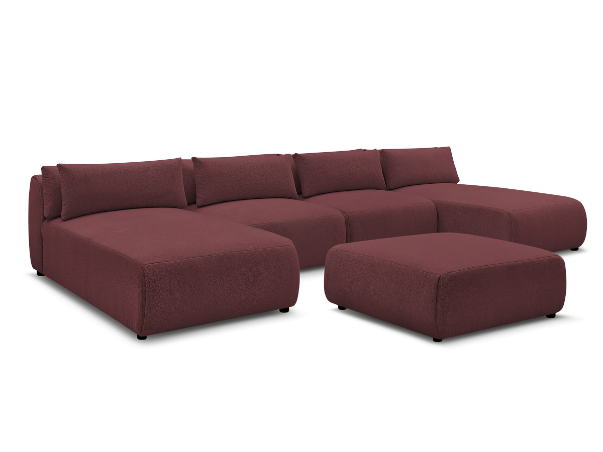 modulaire vaste panoramabank met hoofdsteunen jana gemêleerde stof met 2 chaise longues, 2 fauteuils en 1 grote poef gekleurd rood
