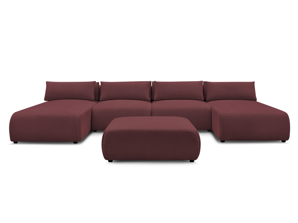 Modulaire vaste panoramabank met hoofdsteunen JANA gemêleerde stof met 2 chaise longues, 2 fauteuils en 1 grote poef