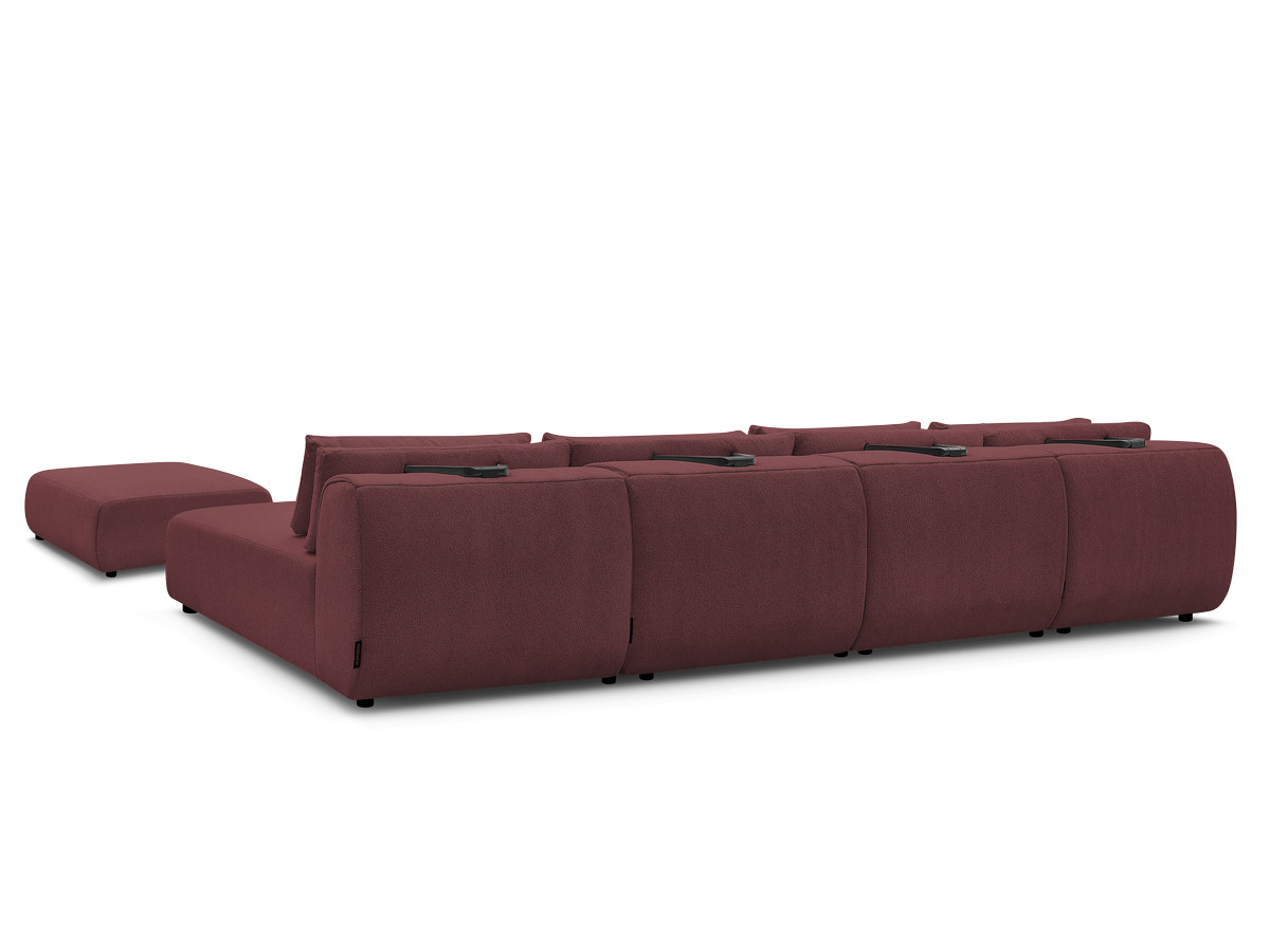 Modulaire vaste panoramabank met hoofdsteunen JANA gemêleerde stof met 2 chaise longues, 2 fauteuils en 1 grote poef