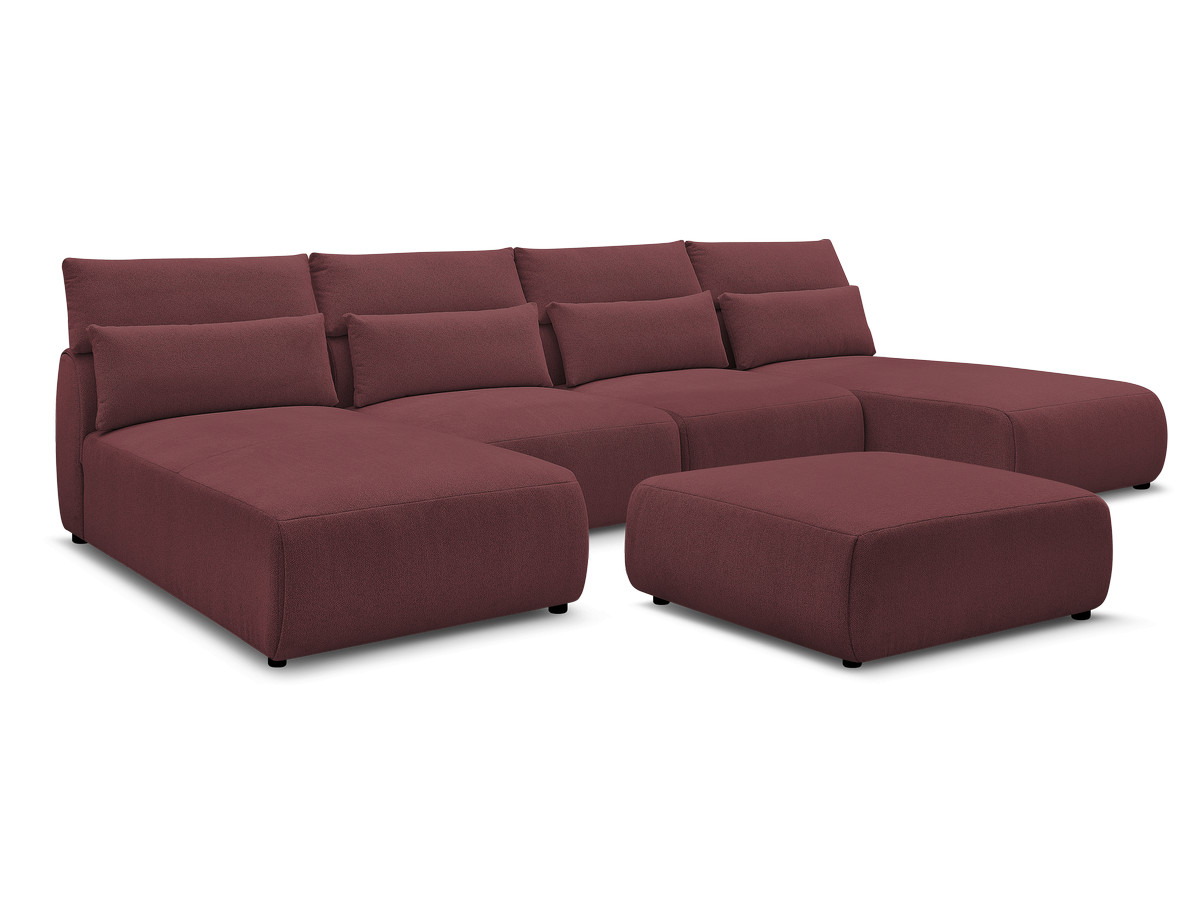 Modulaire vaste panoramabank met hoofdsteunen JANA gemêleerde stof met 2 chaise longues, 2 fauteuils en 1 grote poef
