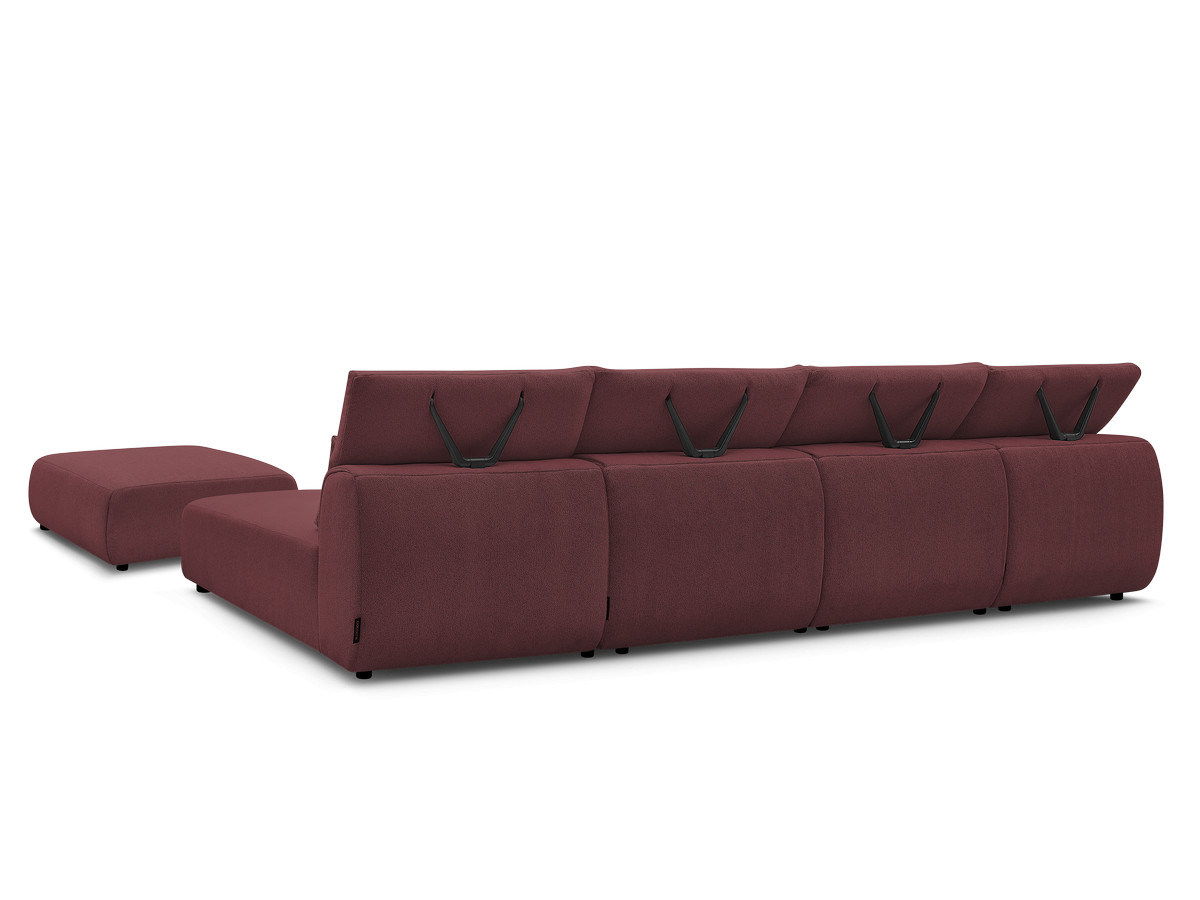 Modulaire vaste panoramabank met hoofdsteunen JANA gemêleerde stof met 2 chaise longues, 2 fauteuils en 1 grote poef