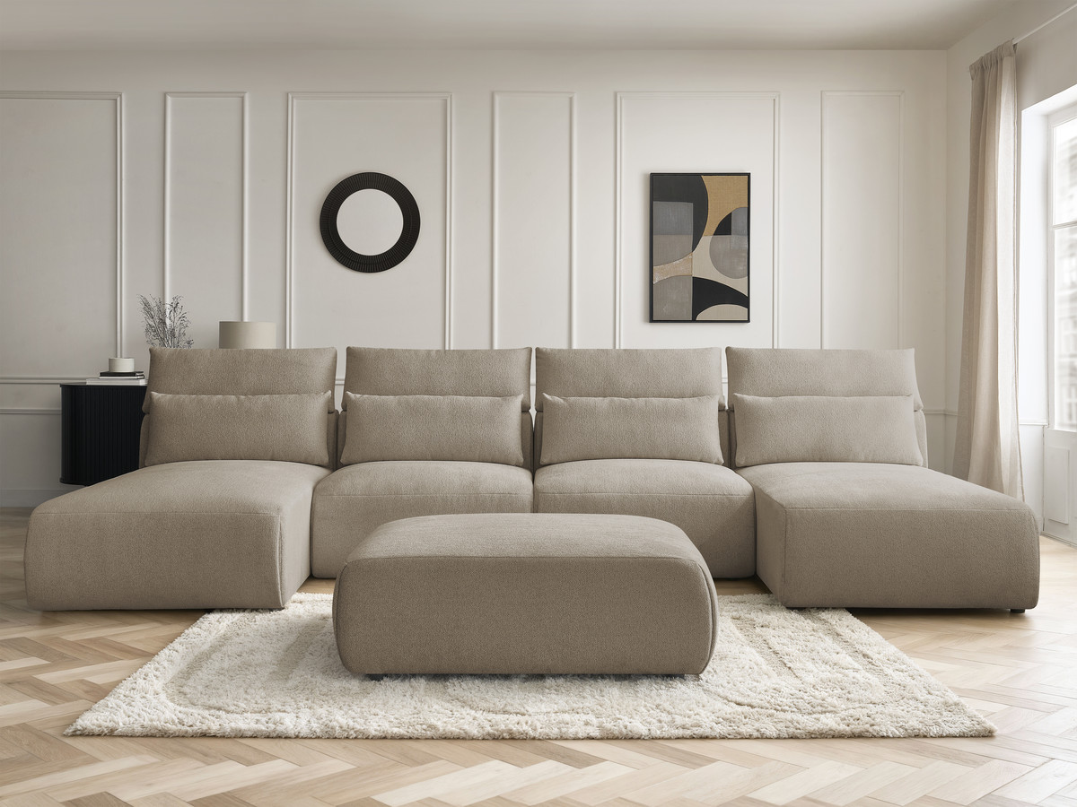 Canapé panoramique modulable avec têtières JANA chiné taupe — vue 5