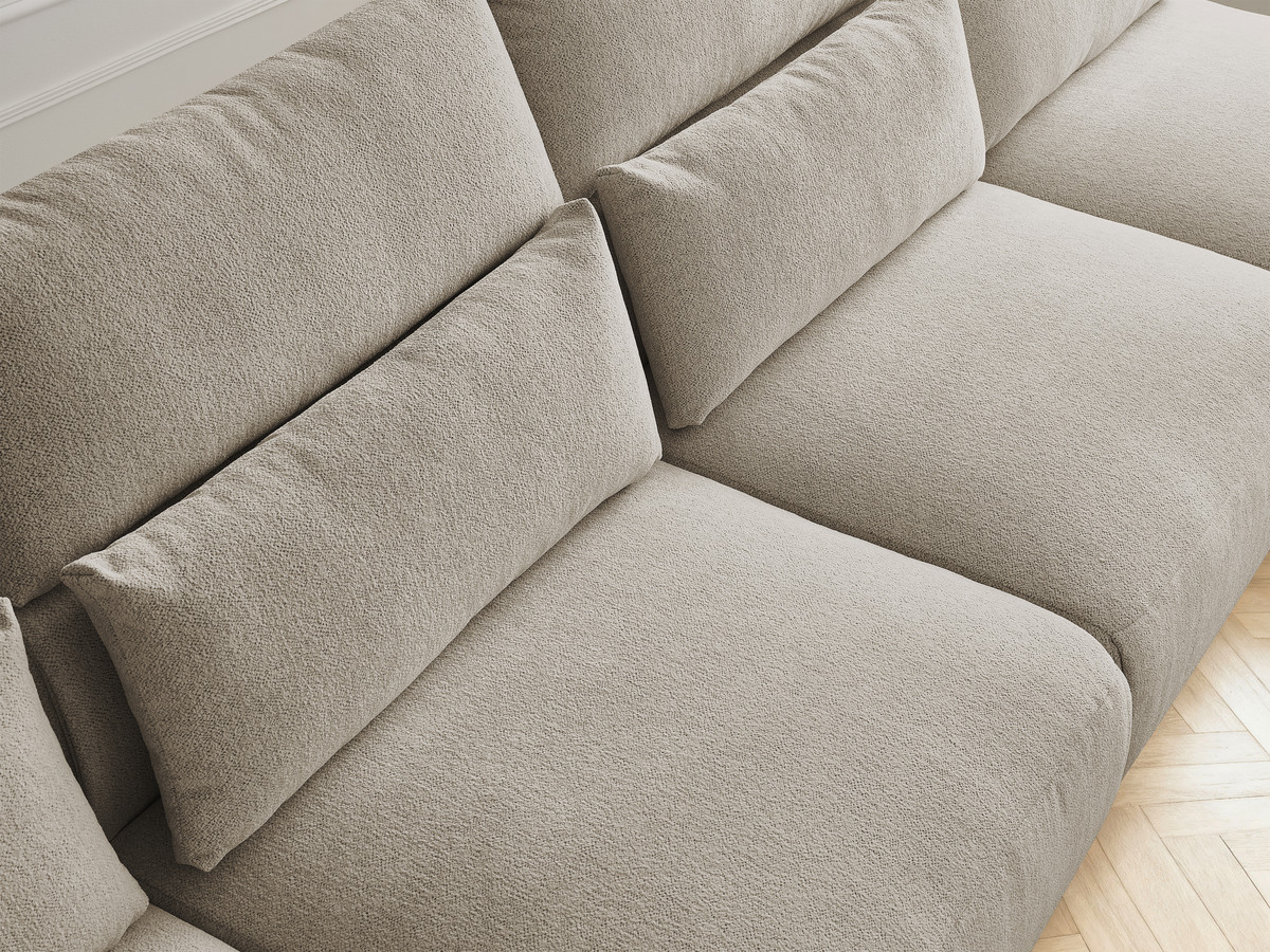 Modulaire vaste panoramabank met hoofdsteunen JANA gemêleerde stof met 2 chaise longues, 2 fauteuils en 1 grote poef