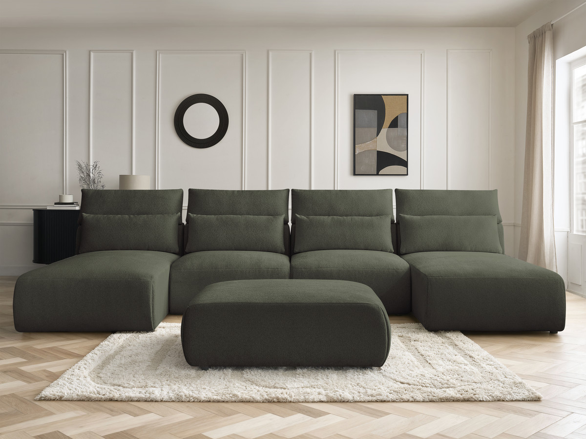 Canapé panoramique modulable avec têtières JANA chiné vert — vue 5