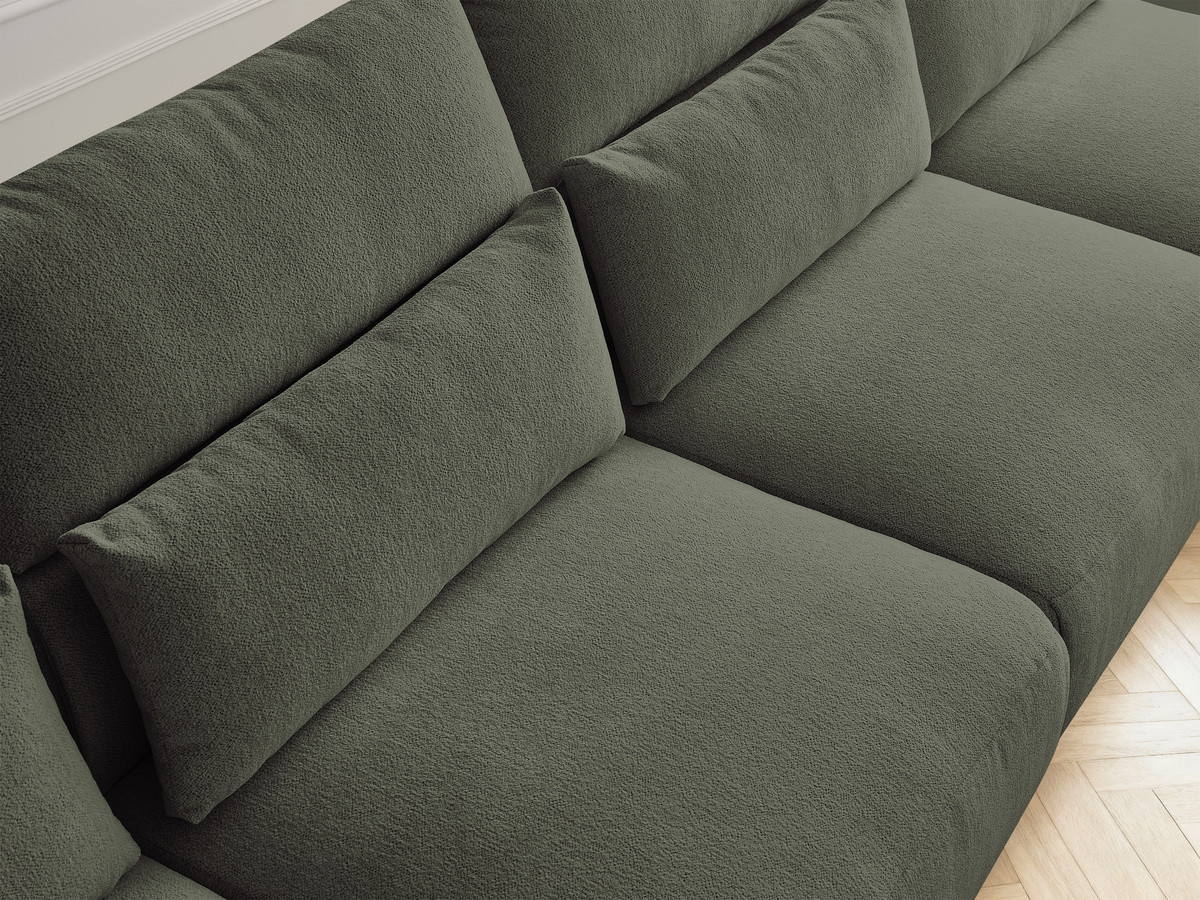 Modulaire vaste panoramabank met hoofdsteunen JANA gemêleerde stof met 2 chaise longues, 2 fauteuils en 1 grote poef