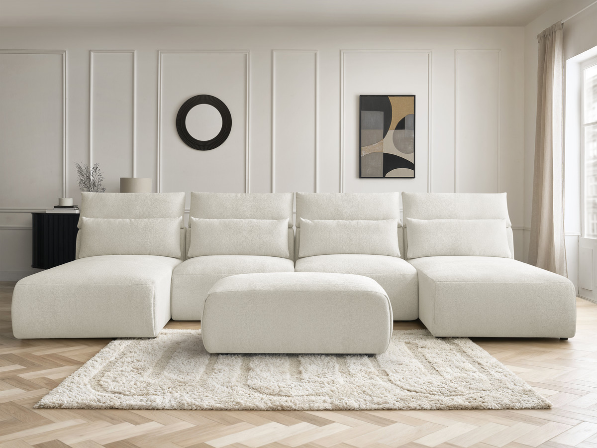 Canapé panoramique modulable avec têtières JANA chiné blanc — vue 5
