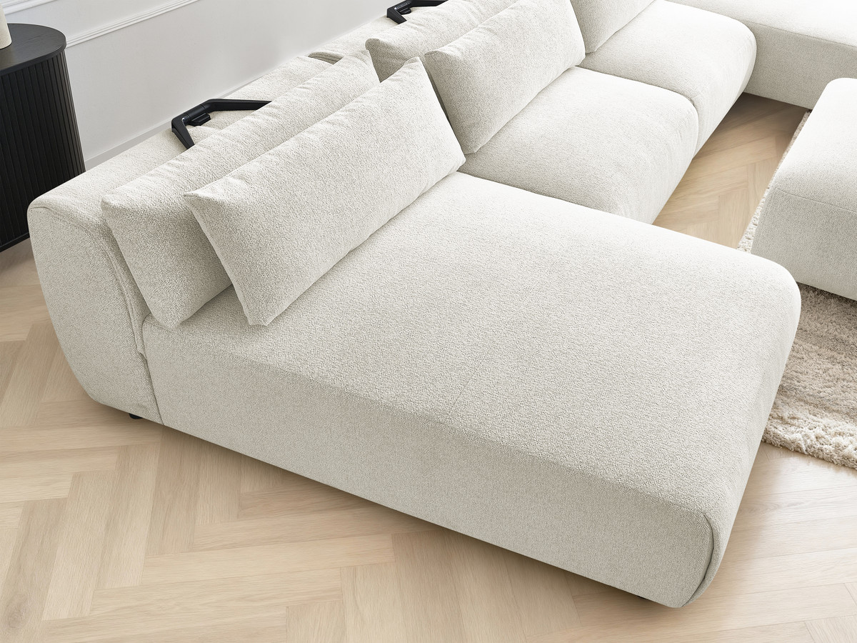 Modulaire vaste panoramabank met hoofdsteunen JANA gemêleerde stof met 2 chaise longues, 2 fauteuils en 1 kleine poef