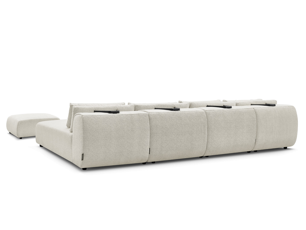 Modulaire vaste panoramabank met hoofdsteunen JANA gemêleerde stof met 2 chaise longues, 2 fauteuils en 1 kleine poef