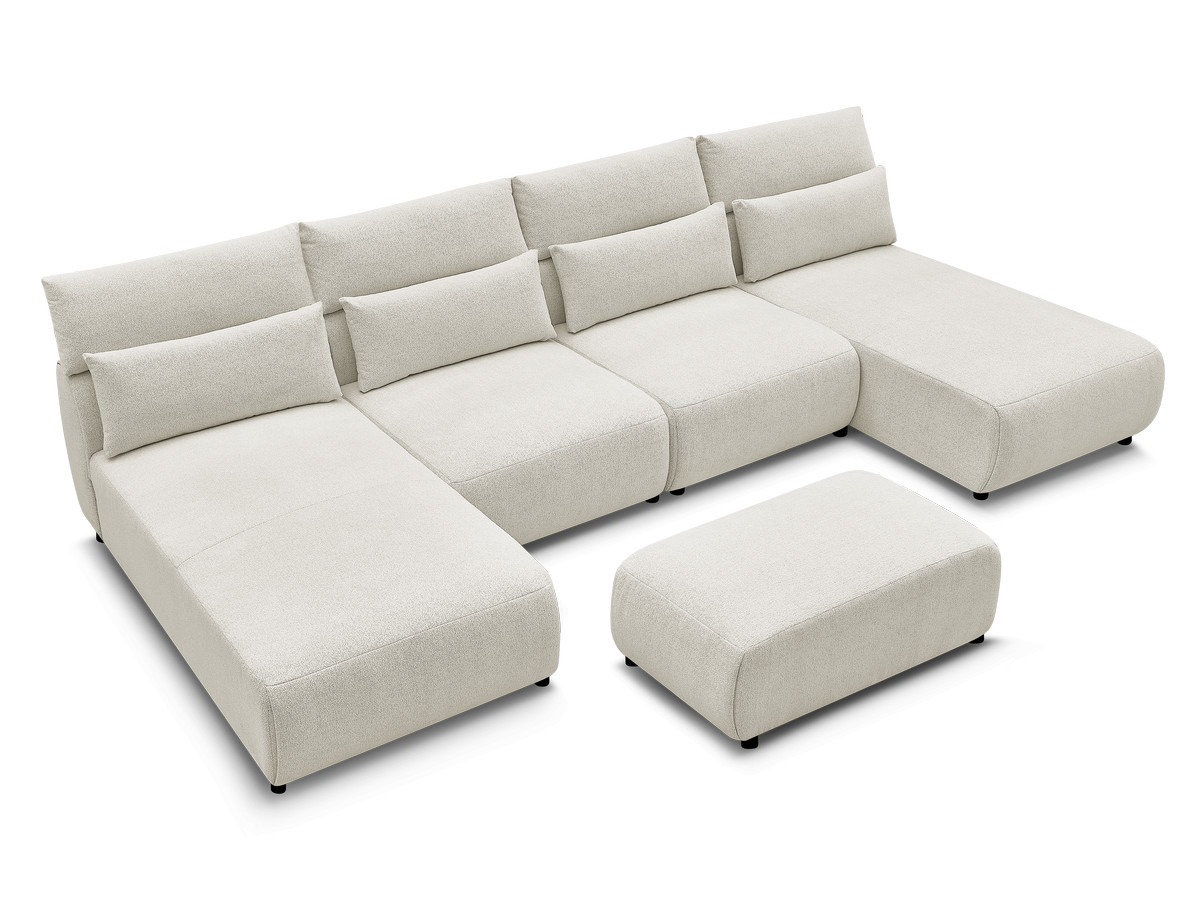 Modulaire vaste panoramabank met hoofdsteunen JANA gemêleerde stof met 2 chaise longues, 2 fauteuils en 1 kleine poef