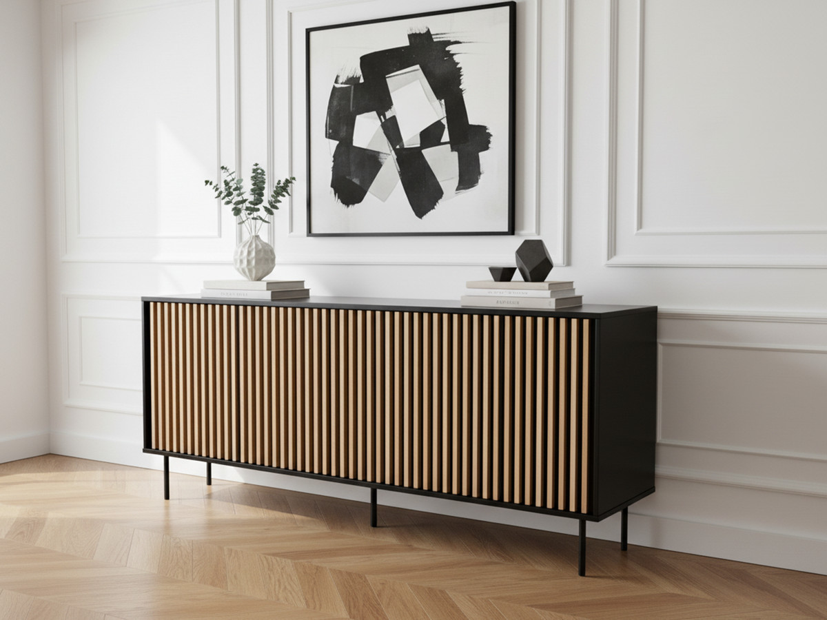 Buffet 5 portes 220 cm CORNEILLE tasseaux pin massif — vue 4