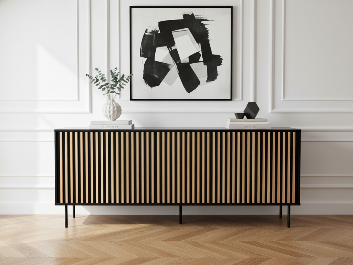 Buffet 5 portes 220 cm CORNEILLE tasseaux pin massif