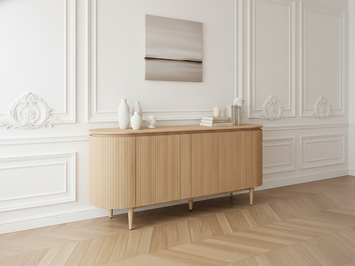 Buffet 5 portes 180 cm SORMIOU placage chêne massif marron clair — vue 4