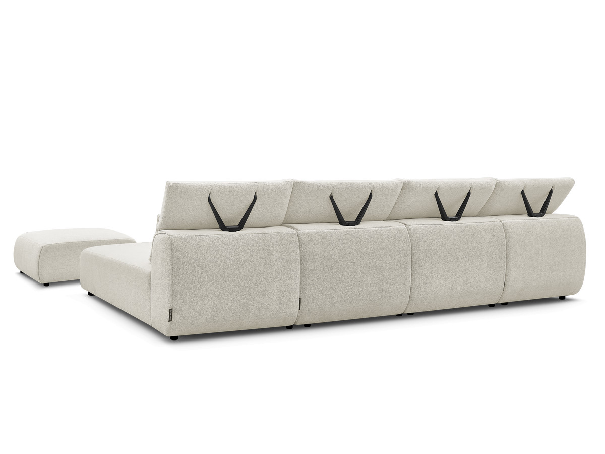 Modulaire vaste panoramabank met hoofdsteunen JANA gemêleerde stof met 2 chaise longues, 2 fauteuils en 1 kleine poef