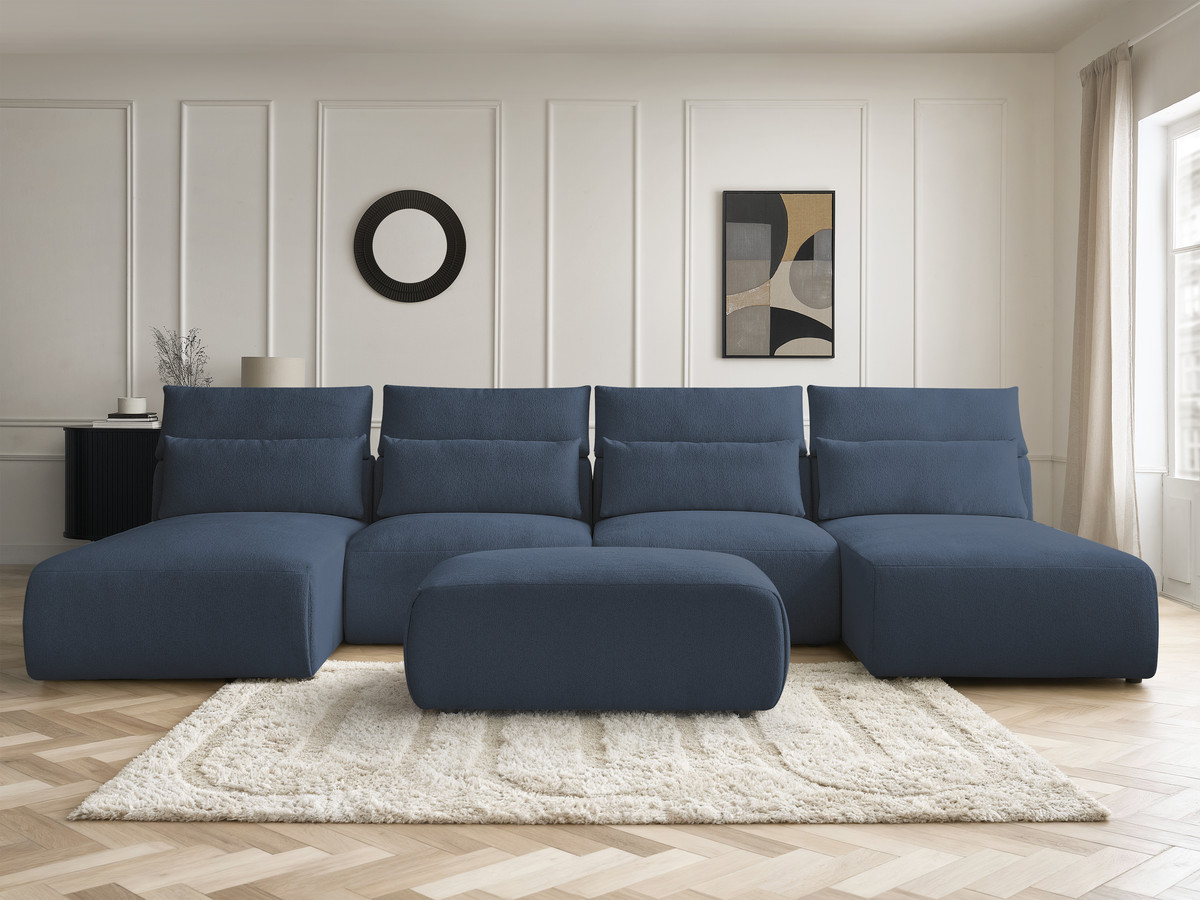Canapé panoramique modulable avec têtières JANA chiné bleu — vue 5