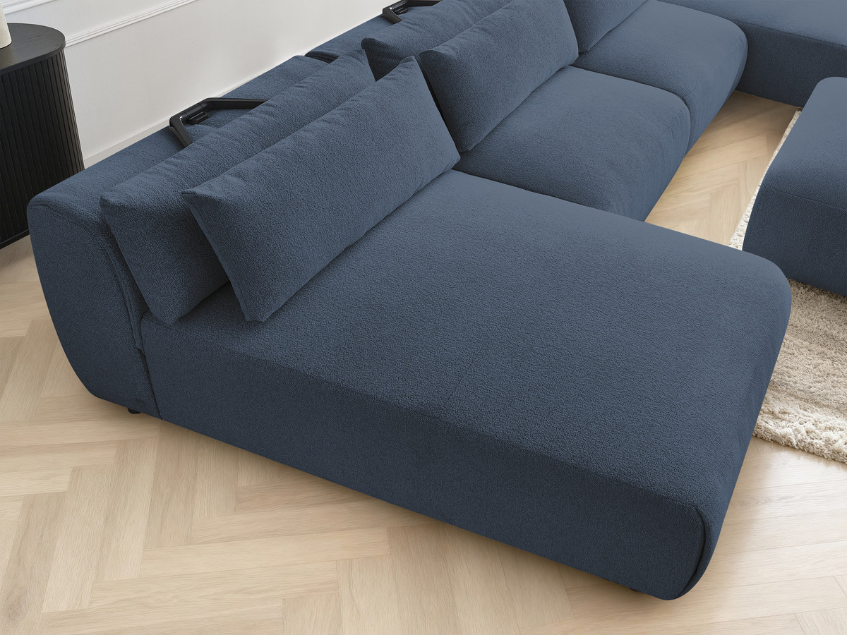 Modulaire vaste panoramabank met hoofdsteunen JANA gemêleerde stof met 2 chaise longues, 2 fauteuils en 1 kleine poef