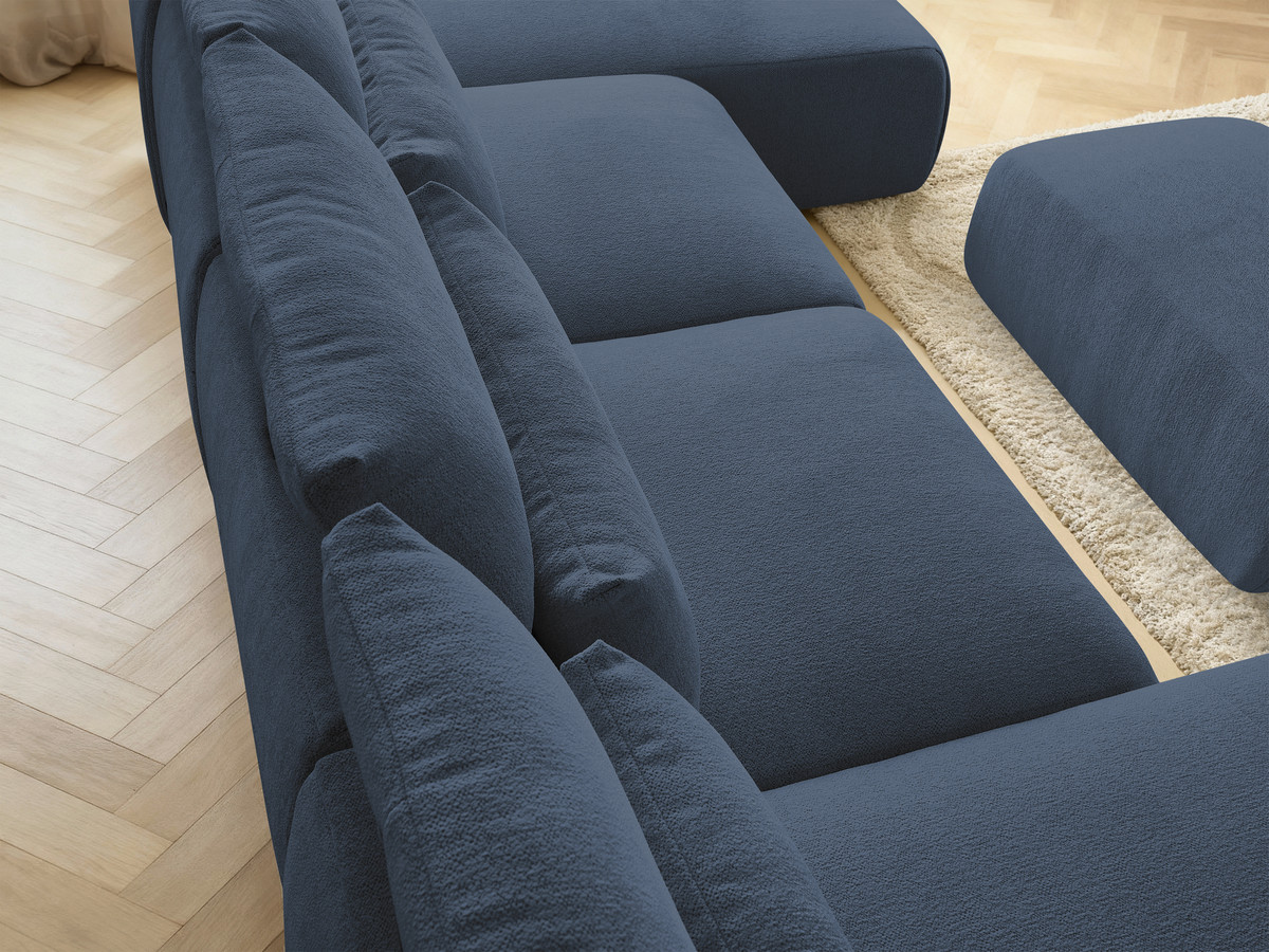 Modulaire vaste panoramabank met hoofdsteunen JANA gemêleerde stof met 2 chaise longues, 2 fauteuils en 1 kleine poef